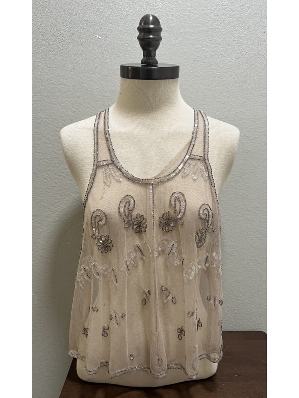 NWT VTG American Rag Beaded Tank Top Mesh Sequin Boho Sz M